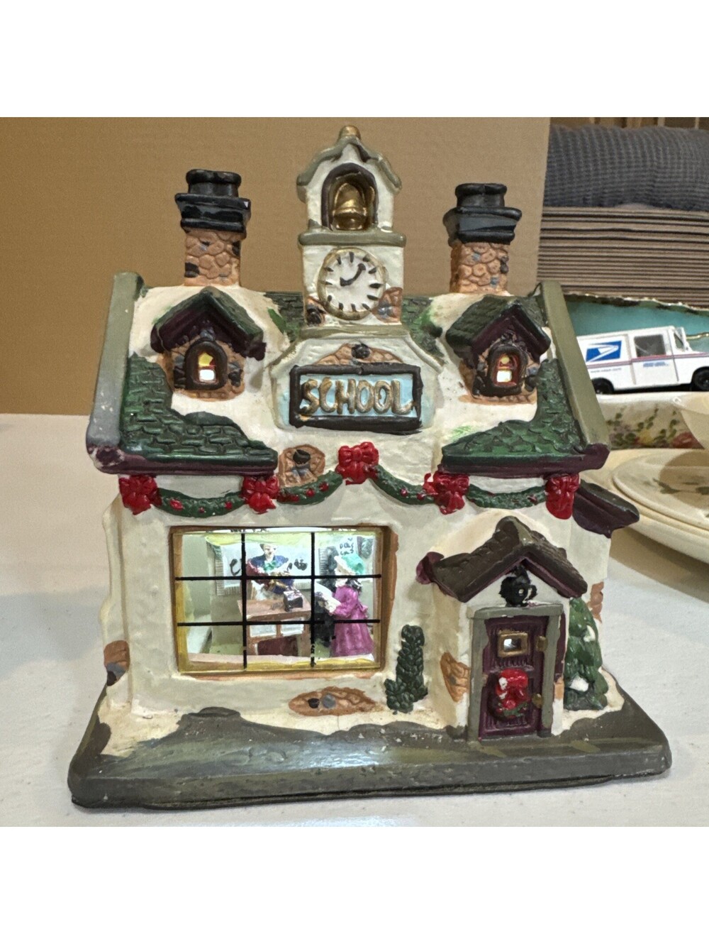 Lighted Painted Ceramic & Porcelain Christmas Village School House